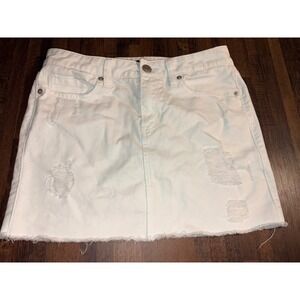 Aeropostale White Distressed Denim Mini Skirt Raw Hem Size 2